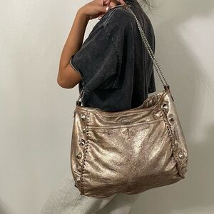 Be & D Leather Studded Gold Bag Woven Sides